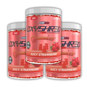 3 x EHPlabs OxyShred Gummies 120ct Juicy Strawberry Edible Pre Workout Supplement Dietary Chromium Picolinate preworkout Sugar free  | New Year New Me