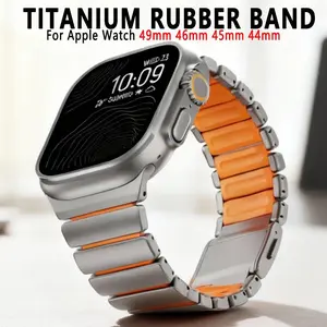 Titanium Rubber Strap for Apple Watch Ultra 3 2 49mm Series 11 10 46mm Magnetic Wrist Band for Iwatch 9 8 7 6 5 4 SE3 45mm 44mm