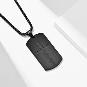 Cross Dog Tag Necklace for Men Stainless Steel Black Silver Military Tag Bible Verse Inspirational Pendant 24inch Rolo Chain Exquisite Jewelry Gift