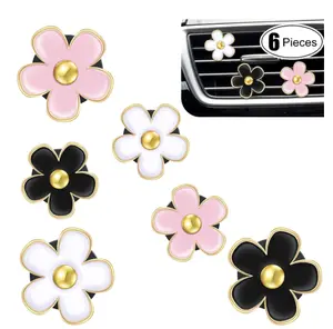 6 Pcs Daisy Flower Air Vent Clip Air Conditioning Outlet Clip Car Air Freshener Clip Charm Car Inter Decor Accessories (Black, Pink, White,3 cm, 3.3 cm)