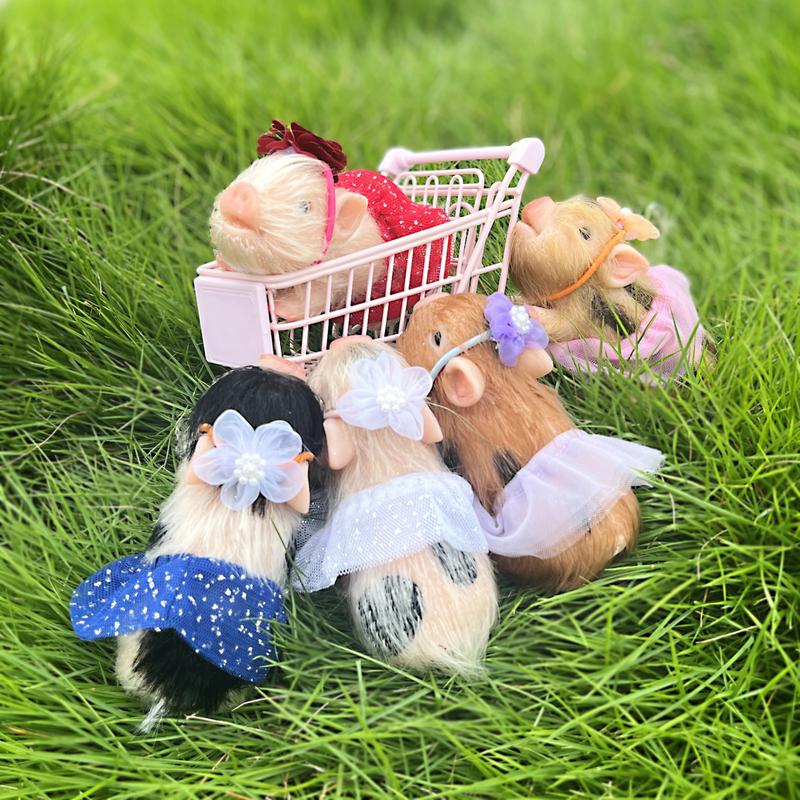 12CM  5 Styles Cute Mini Full Body Silicone Piglet Dolls With 3 Sets Mini Outfits For Each Lovely Piglet Doll Hand-Rooted Hair Waterproof Reborn Dolls For Kids' Toy And Holiday Gift
