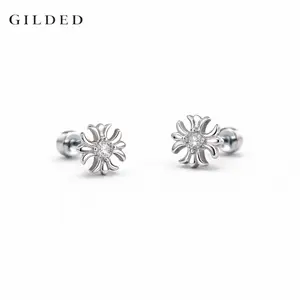 Silver Cross Rhinestone Stud Earrings 1cm