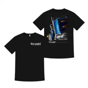 180g[100%cotton]Stay Loaded Blue Diesel Truck Shirt, Smoking Stack Big Rig Graphic Tee, Custom Semi Truck Shirt for Truck Drivers and Diesel Enthusiasts, Gift for CDL Drivers and Long Haul Road Warriors