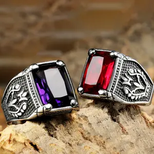 Vintage and Domineering Stainless Steel Ring, Hip-hop Style Square Tulip Totem Men's Ring Accessory