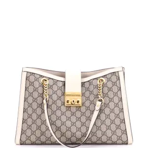 Pre-owned GUCCI Canvas Coated, Leather Tote Bags REBAG Padlock Chain Tote GG Coated Canvas with Leather Medium by Rebag