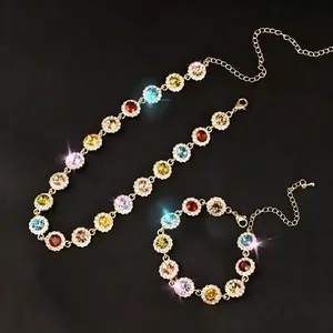 Stylish & Unique Colorful Zircon Bracelet & Necklace Set — The Perfect Holiday Gift — Premium Women's Jewelry Set