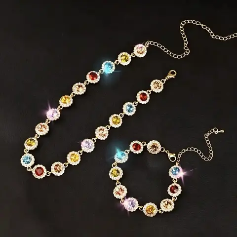Stylish & Unique Colorful Zircon Bracelet & Necklace Set — The Perfect Holiday Gift — Premium Women's Jewelry Set