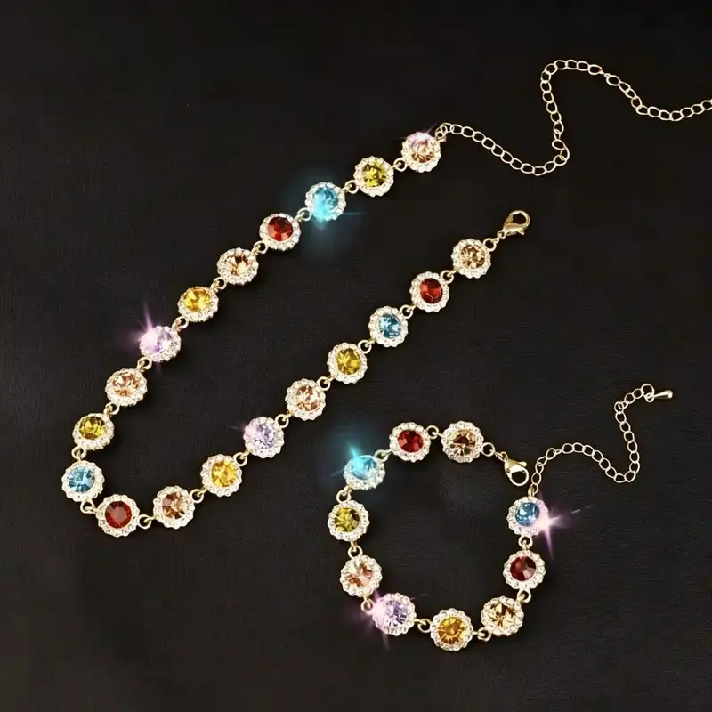 Stylish & Unique Colorful Zircon Bracelet & Necklace Set — The Perfect Holiday Gift — Premium Women's Jewelry Set