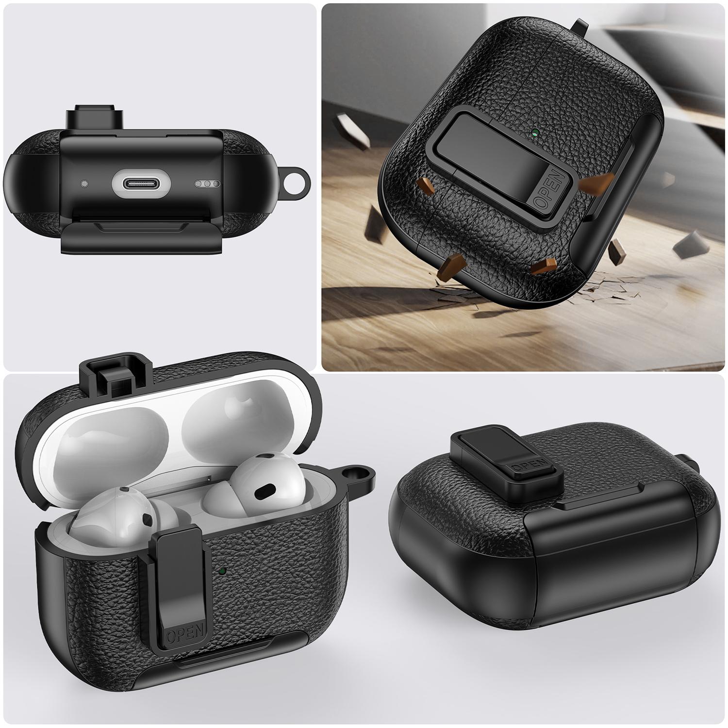 with Safety Lock Case For Apple For  for AirPods 4 / 3 / 2 / 1 for AirPods Pro 3 / Pro2 / Pro For Airpod Earbuds Headset Earphones Headphones Protective case Carabiner Anti-Drop Matte PU-Leather Audio Shockproof Cover Summer Decoration Accessories Durable
