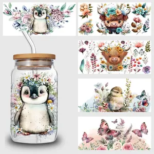 5 Sheets Animal Cow UV DTF Transfer Stickers, for Glass Tumbler, Waterproof Decals, Plastic Adhesive Label for Bottles and Cups Decor