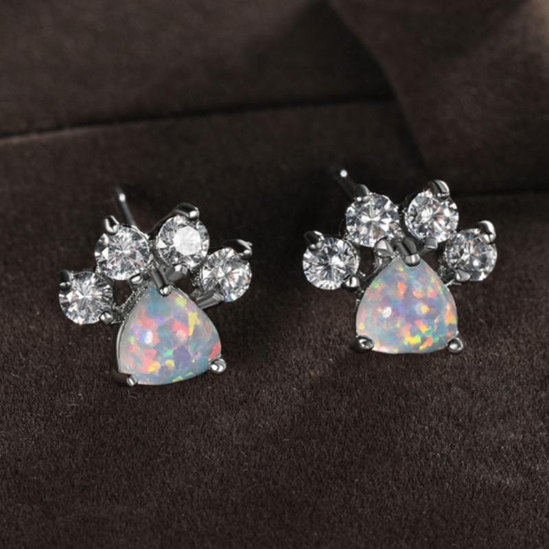 Retro Claw Edge Golden Blue Opal Flower Synthetic Decoration Earrings - Female Alternative Style Jewelry with Ear Hooks, Clip-On Earrings, Valentine Gift for Daily Casual Wear
