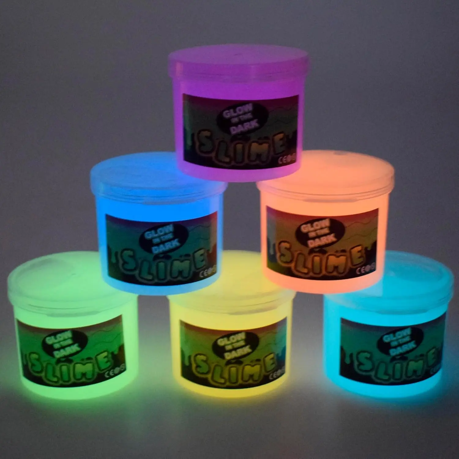 6-Pack Glow-in-the-Dark Slime Kit – Neon Blue, Green, Pink & Yellow Non-Sticky Galaxy Slime for Kids, DIY Sensory Toy, Party Favors, Goodie Bag Fillers, Stress Relief & Holiday Gifts