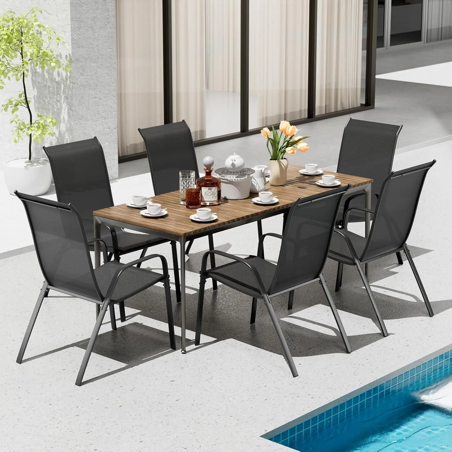 Arlopu Patio Chairs Set Of 6, Stackable Textilene Outdoor Dining 