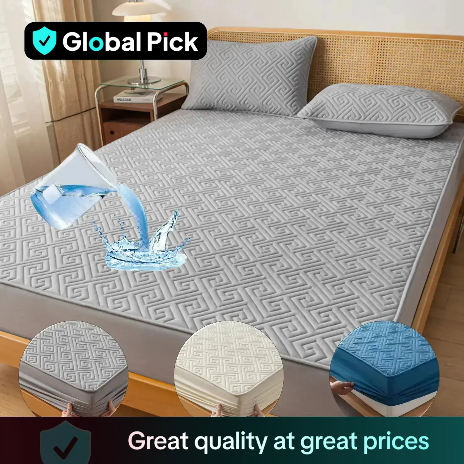 Solid Color Waterproof Mattress Set, 1 Set Including 1 Mattress Cover & 2 Pillowcases, Soft Comfortable Breathable Mattress Cover Set, Soft Bedding Sh