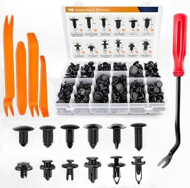 GOOACC 240PCS Bumper Retainer Clips Car Plastic Rivets Fasteners Push Retainer Kit 12 Popular Sizes Auto Push Pin Rivets Set -Door Trim Panel Fender Clips for GM Ford Toyota Honda Chrysler