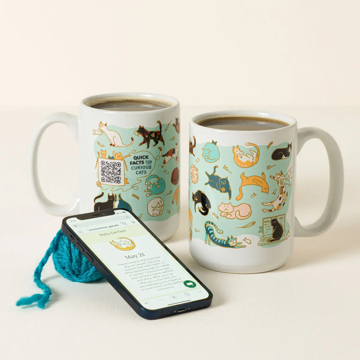Uncommon Goods Kitty Interactive QR Mug, Kitchen Drinkware for Cat Lovers