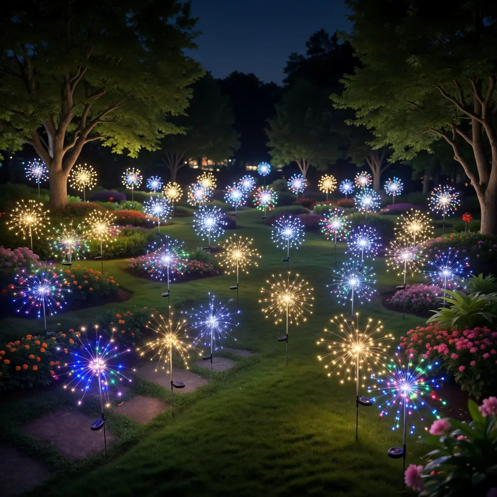 2-Pack Solar LED Firework Stake Lights, Outdoor Waterproof Dandelion Reed Solar-Powered Decorative Garden Lighting, for Patio Lawn Pathway Decor