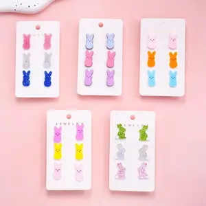 Easter Bunny 3 pairs of combination stud earrings, cute acrylic bunny stud earrings jewelry
