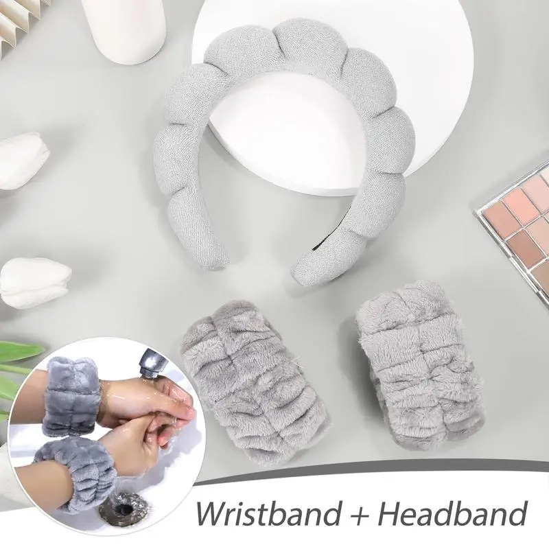 【FaddishDeal】Facial makeup headband, wristband set, non-slip hair accessories, everyday household items . Absorbent Comfortable Elasticity Coral Velvet Relax