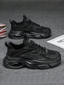 Men's Fashion Dad Shoes, Thick Sole Height Increase Sneakers, Chunky Athletic Shoes, Sporty Style, Textile Leather Patchwork, Casual Daily Wear