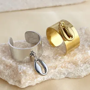 Titanium Steel Shell Open Ring - Adjustable Fitted, Alloy, Anti-Rust Steel, Colorful Metal, Double Rings Fashion Accessory, Adjustable Fitted Rings