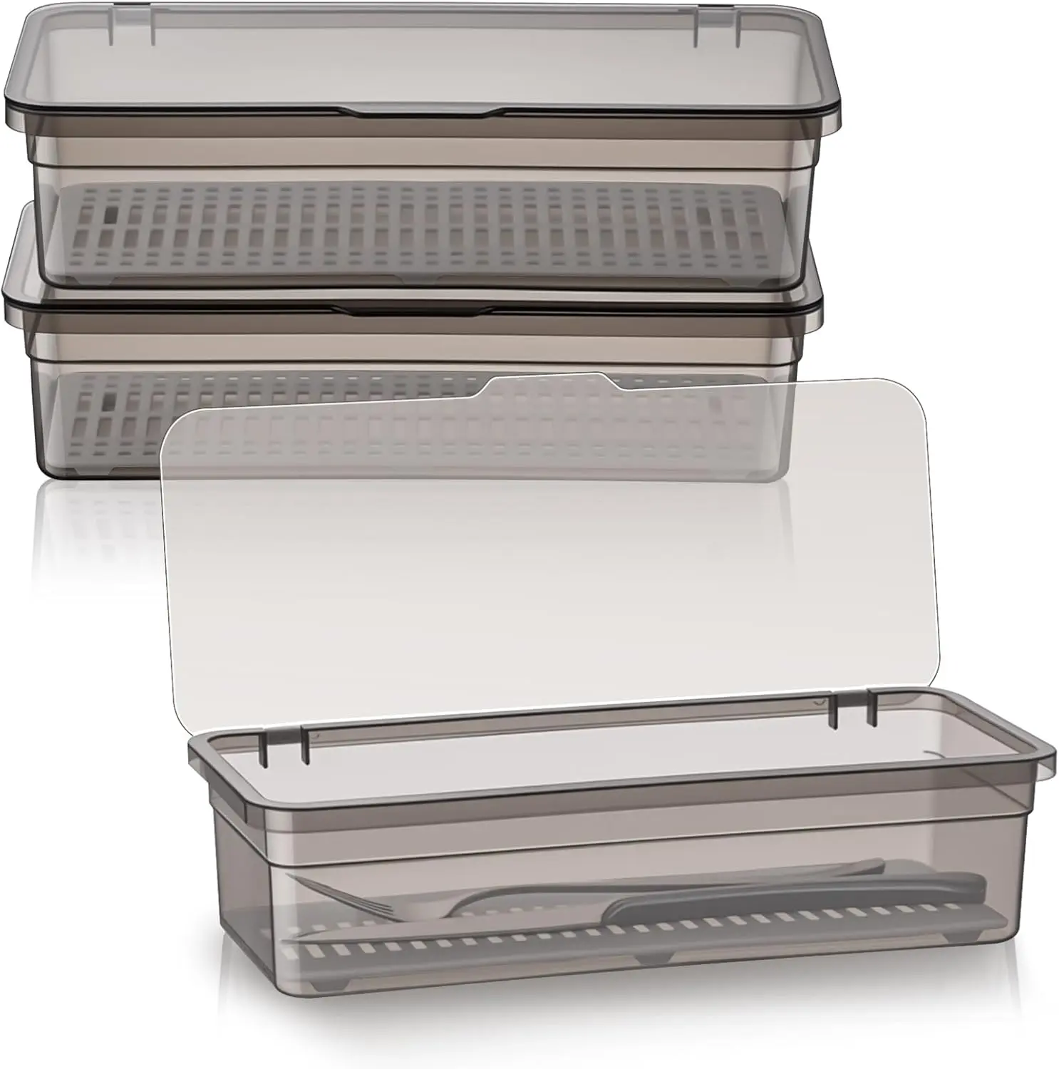 Remerry 3 Pcs Utensil Organizer with Lid, Flatware Tray Drainer, Grey