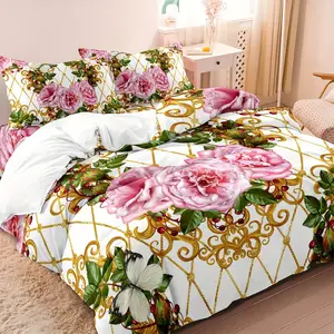 Luxury Baroque Modern Art Bedding Set, Decorative Bedding Set, Soft Breathable Polyester Fabric, Geometric Floral Design, Includes 1 Fitted Sheet + 2 Pillowcases