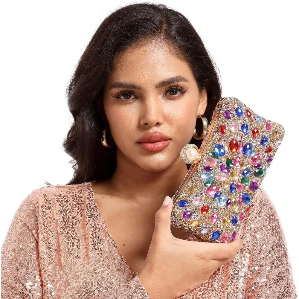 Women's Rhinestone Evening Clutch Wristlet - Glamorous Statement Piece with Sparkling Embellishments, Elegant Shape to Shine, Essential for Formal Parties to Elevate Your Style