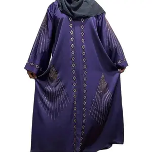 Luxury Open Front Nida Abaya style with Full Front & Sleeve Stone Work – Includes Scarf