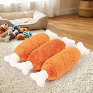 Durable Chew-Proof Pet Double Bone Drumstick Plush Toy with Safety Lock, Interactive Squeaker Washable Teeth Cleaning Chewing Toy for Small Medium Dogs Cats, Stress Relief Training Comfort Chew Toy