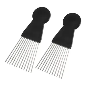VOCOSTE 2Pcs Metal Hair Pick Afro Comb, for Curly Hair Afro Picks, for Women Hairdressing Styling Tool, Black, 5.98"x2.60"