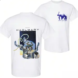 100 Percent Cotton Artistic Graphic T-Shirt Hailmary Space Astronaut Design Summer Casual Wear For Trendy Gift Lovers