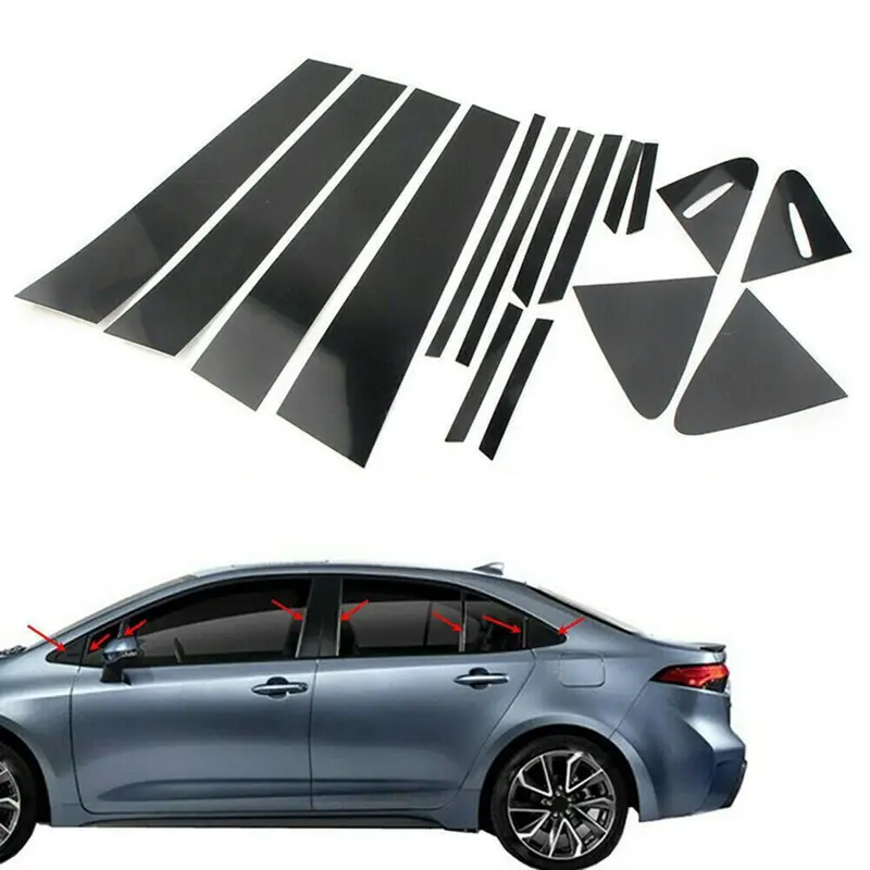 For Toyota Corolla Sedan 2019-2022, 16Pcs Glossy Black Car Pillar Posts Door Side Trim Cover Sticker Decoration, Car Decorative Sticker, Car Decorations