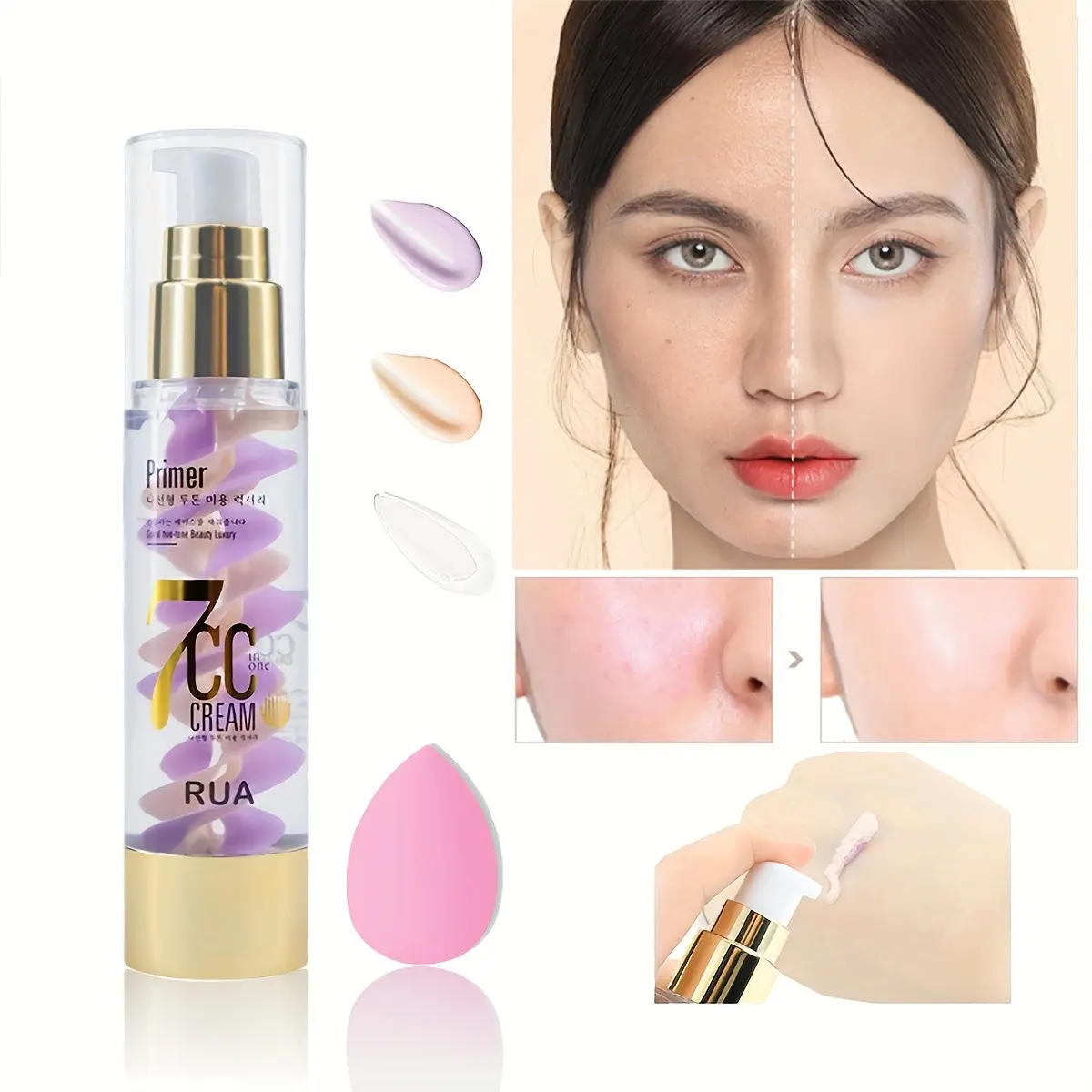 Three-Color Glow Filter Hydrating Primer, Skin Protection, Concealer, Even Tone, Makeup Base, Natural Look, Flawless Makeup Cosmetic, Free Beauty Egg, Essential for Daily Use, Weightless Primer, Hydrating Lightweight Base