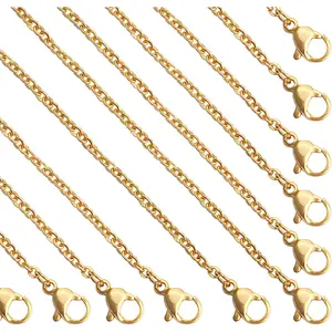 24 Pcs 18" 2mm Gold Stainless Steel Necklace Link Cable Chain Lobster Clasp Bulk for DIY Jewelry Making Supplies Accessories