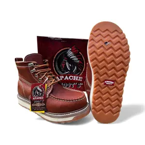 BOTAS DE TRABAJO APACHE DE ALTA CALIDAD 6" / MEN'S APACHE WORK BOOTS HIGH QUALITY FULL-GRAIN LEATHER MOC TOE SOFT TOE