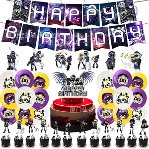 murder drones Themed birthday party decoration cake with balloons and flag set