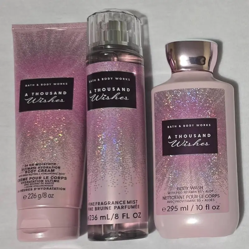 A Thousand Wishes Body Care Set. Shower Gel 10 Fl Oz, Fine Fragrance Mist 8 Fl Oz and Body Cream 8 Fl Oz