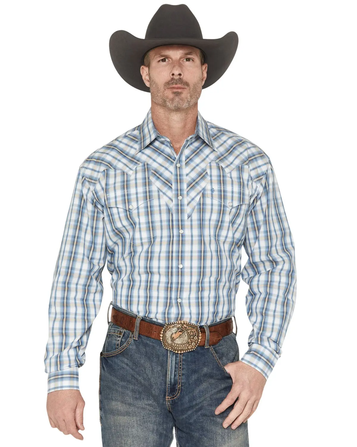 Stetson Men's Men'S Dobby Plaid Print Long Sleeve Snap Western Shirt - 11-001-0478-2011