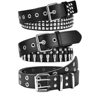 3Pcs Y2K Studded Belt Set  Emo Goth Punk Rock Belts with Bullet & Double Grommet Design, Aesthetic Grunge Waistband for Women Men, Alt Fashion Costume Accessories (Black) tiktokshopspringglowup