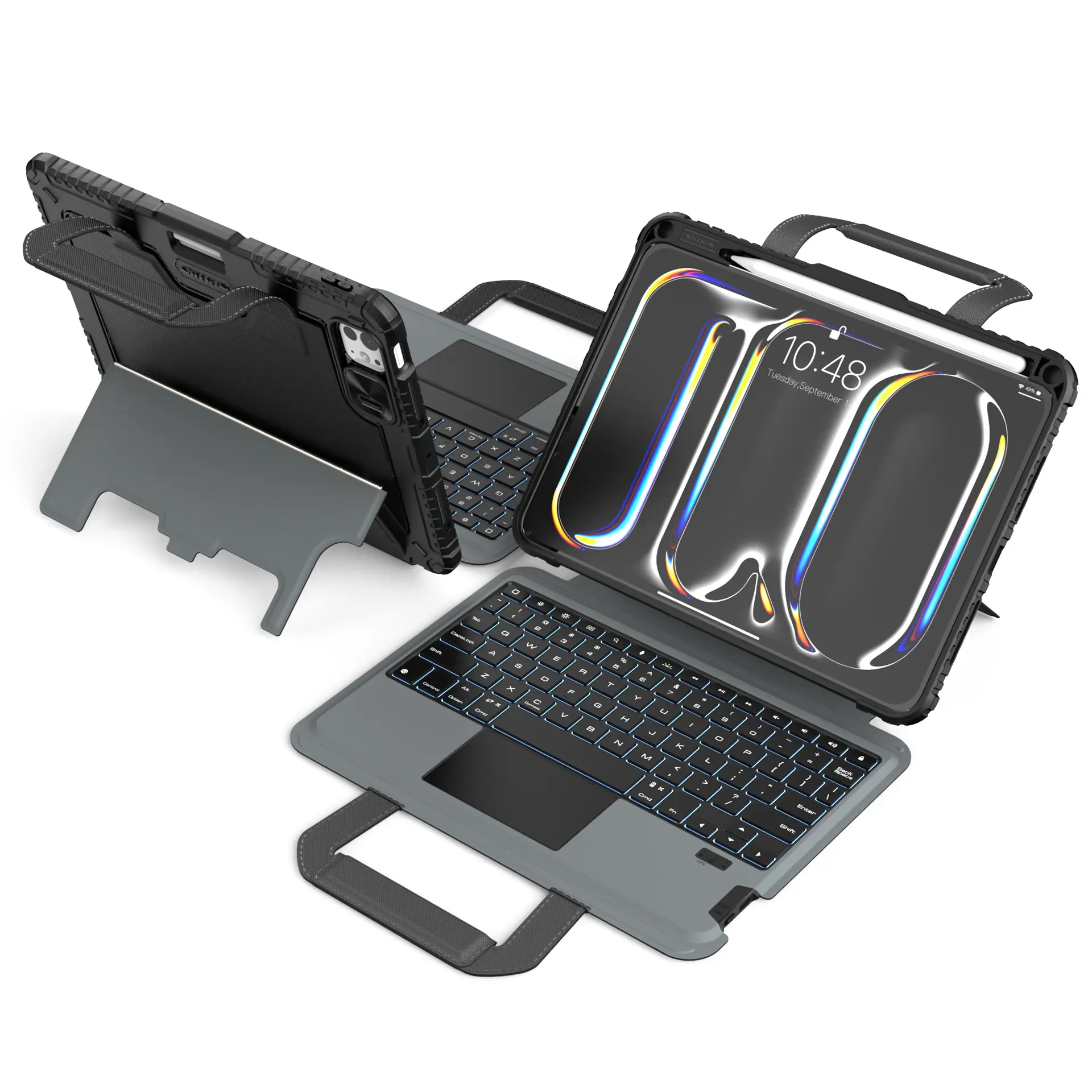 Nillkin Carry Go Portable Handle Backlit Keyboard Case for iPad Series (iPad Pro 13" 24 / Air 13  / iPad 10.9" 20 / Air 4 / Air 5 / iPad Pro 11" 20/21/22) — Detachable Keyboard with Trackpad, Adjustable Stand, Shockproof Protection & Portable Handle