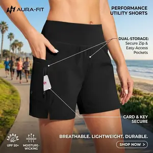 Women's High Waisted Swim Shorts with Pockets - Stretchy 5" Board Shorts for Beach Swimming, Quick Dry Lined Swimwear, Comfortable Athletic Swim Shorts Perfect for Surfing, Yoga, Vacation and Water Sports Activities