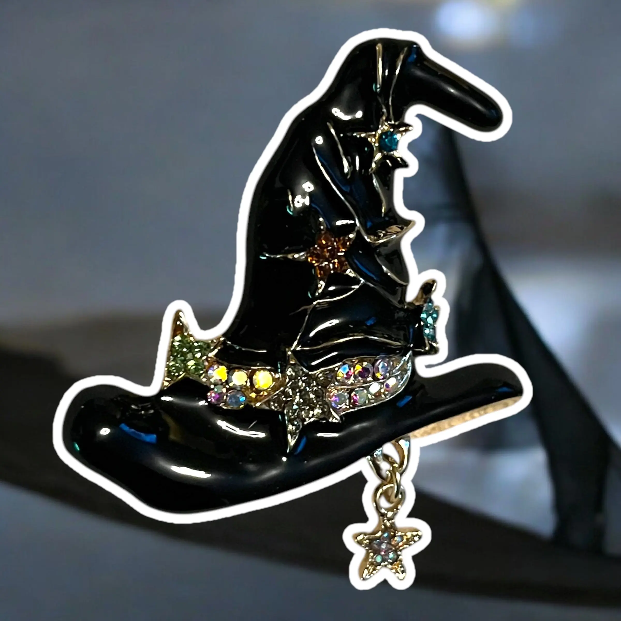 Elegant Halloween Black, White or Aqua Witch Hat Brooch