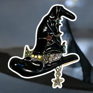 Elegant Halloween Black, White or Aqua Witch Hat Brooch