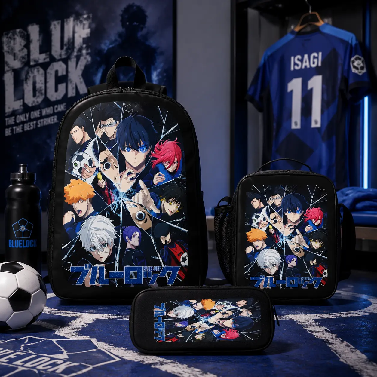 Unisex 3-Piece Sports Anime Backpack Set with Character Print, Large-Capacity Bagbackpack for Back to School Haul, Holiday Collectibles Gift with Lunch Box & Pencil Case, Holidays, Anime Series, Fans & Students, Anime Fans