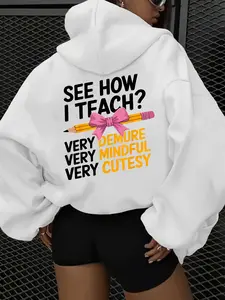 Women's Light Purple Hoodie - Fun See I Tfach Pattern Sweatshirt, Loose Hoodie with Drawstring Hoodie, Suitable for Daily and Formal Clothing