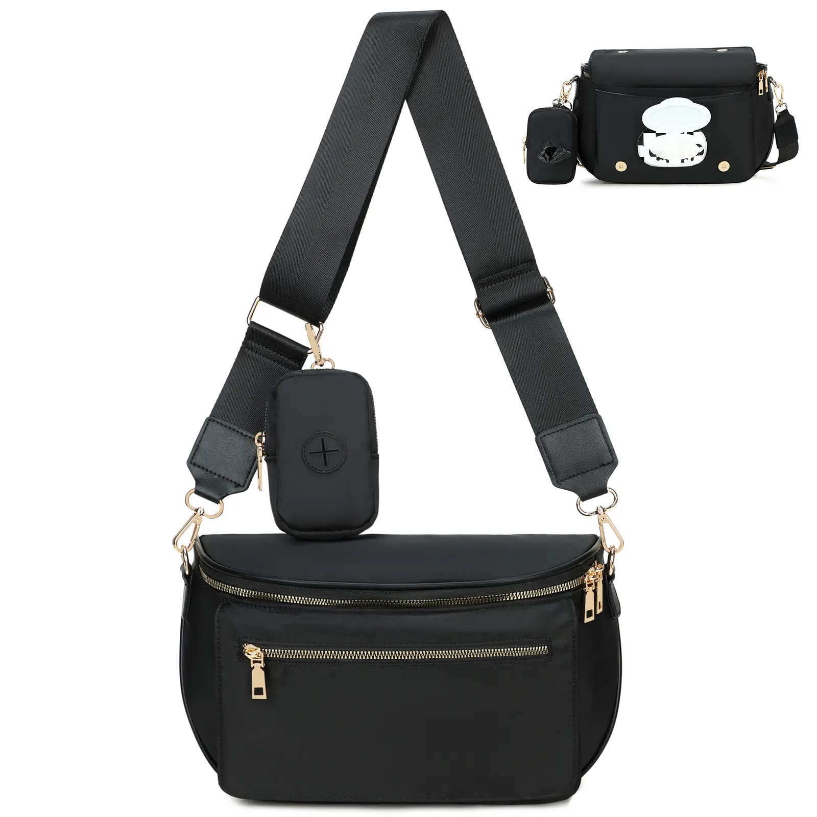 Eslcorri Small Crossbody Bag for Women – Nylon Mini Travel Bag with Wipes Dispenser, Lightweight Fanny Pack for Daily Use & Baby Care, Adjustable Crossbody Shoulder, Casual Commuter Bag