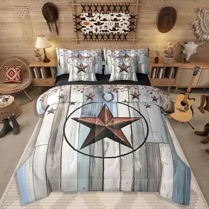 Western Texas Star Sheet Sets,7 Piece,Rustic Farmhouse Comforter Set,Retro Cowboy Bedding Set for Teens Adult Men