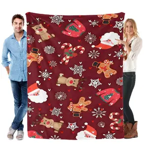Burgundy Christmas Throw Blanket  – Cute Santa/Reindeer/Gingerbread Soft Fleece Blanket | Cozy Holiday Decor & Xmas Gift for Couch, Bed