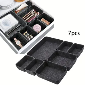 7pcs Felt Storage Bins, Desktop Organizer Box for Jewelry Data Cables Office Supplies, Multi-Functional Cosmetic Stationery Holder